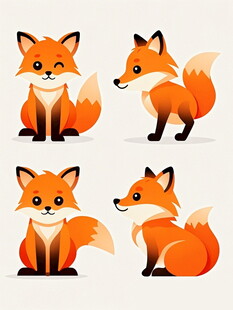 可爱狐狸多姿态插画