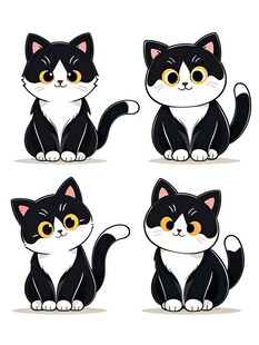 四只可爱卡通猫咪形象