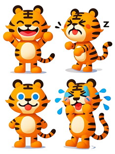 卡通老虎的多样表情