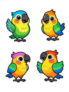 四只多彩鹦鹉卡通形象