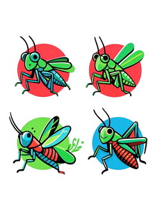 多彩卡通风格的蚂蚱图案
