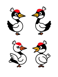 四只戴帽卡通鸟形象