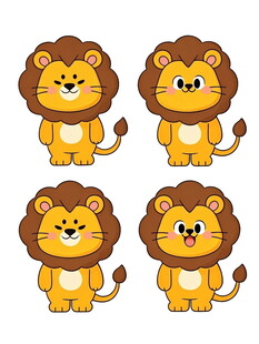 四只可爱卡通狮子形象