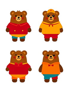 四只可爱小熊卡通形象