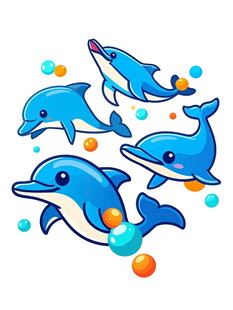 可爱海豚与彩色圆球图案