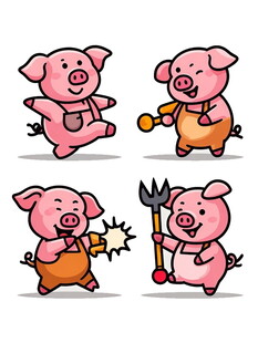 可爱小猪的趣味劳作瞬间