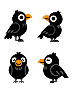 四只表情各异的卡通乌鸦
