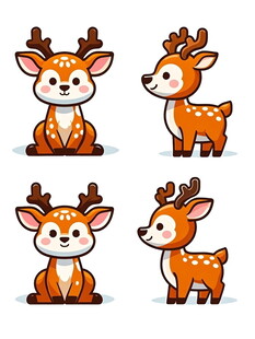 可爱小鹿卡通形象四连拍