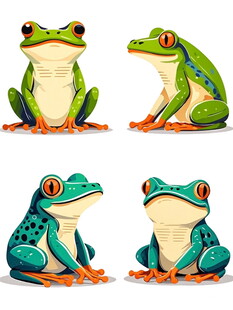 四只多彩青蛙插画