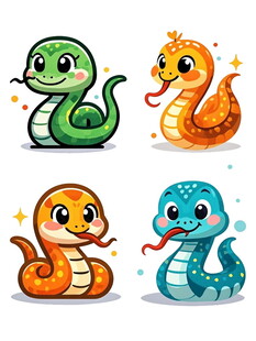 可爱多彩卡通蛇形象