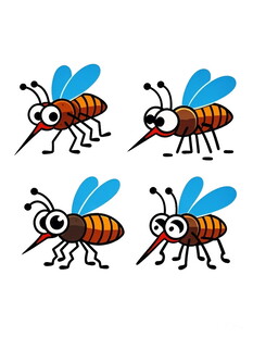 四只卡通蚊子形象展示