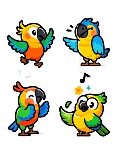 可爱多彩鹦鹉卡通形象