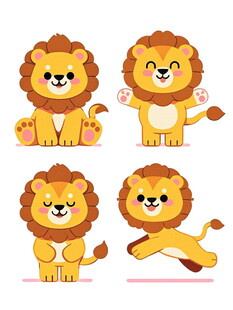 可爱卡通狮子的多样姿态