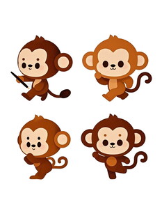 四只可爱小猴卡通形象