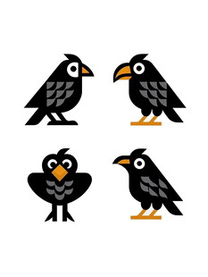 四只卡通乌鸦形象