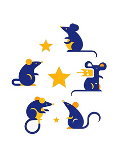 五只老鼠围绕星星图案