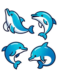 四只可爱卡通海豚形象