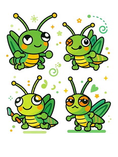 可爱卡通蚱蜢形象集合