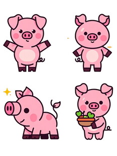 可爱小猪的多样萌趣姿态