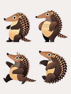 卡通针鼹鼠的多样姿态