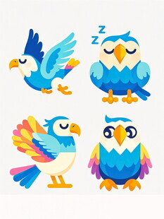 多彩飞鸟与猫头鹰插画