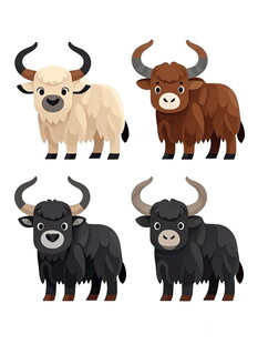 四种牦牛形象插画