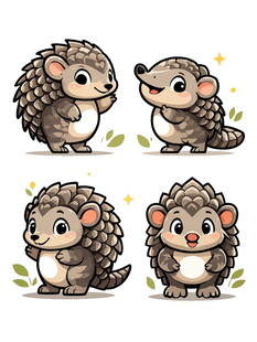 可爱卡通穿山甲四格插画