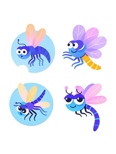 可爱卡通风格的多彩蜻蜓