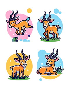 卡通羚羊的多样姿态