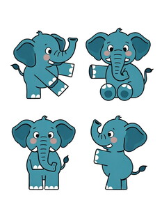 可爱小象的多样俏皮姿态