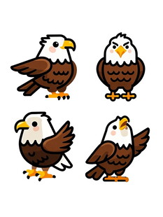 四只不同姿态的白头鹰