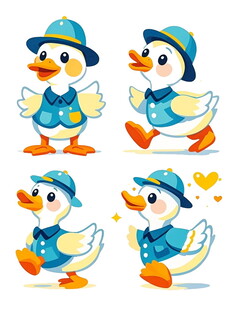 可爱小鸭警察形象插画