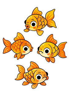 四只可爱的卡通小金鱼