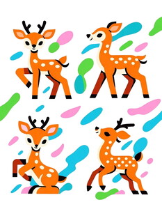跳跃小鹿多彩图案设计