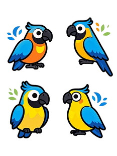四只可爱鹦鹉插画