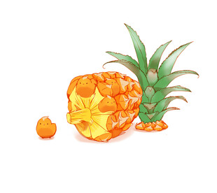 水彩画中的切开菠萝