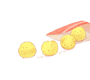 散落的美味金黄色丸子