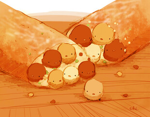 美味香肠卷与散落丸子