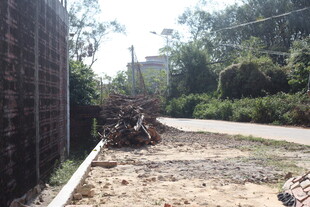 道路旁的建筑施工场景