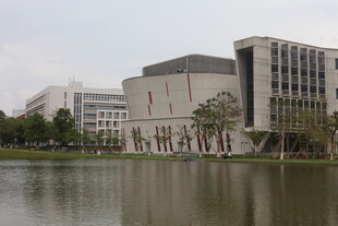 湖畔现代建筑群景观