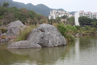 湖畔奇石 远山近景秀丽