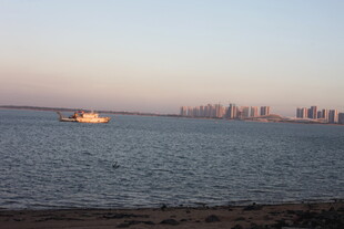 海上船只与城市天际线