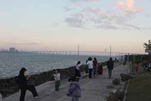 海滨步道上的休闲人群