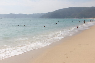 夏日海滩 人们惬意戏水