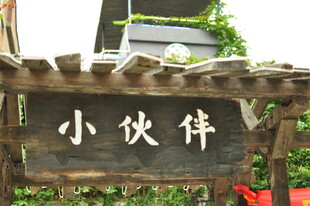 木质招牌上的小伙伴