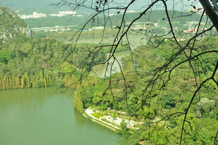 湖畔绿意盎然的自然景致