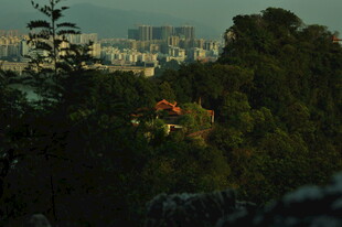 山林间远眺城市景观