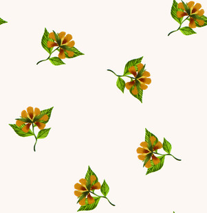 手绘橙色花朵绿叶图案