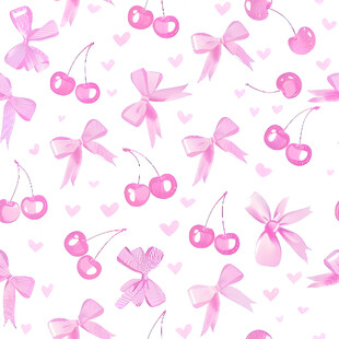 粉色蝴蝶结樱桃图案背景