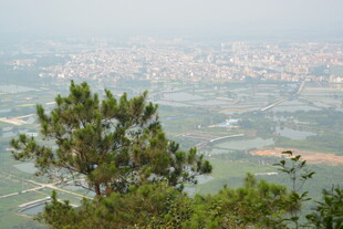 山顶俯瞰城市与田园风光